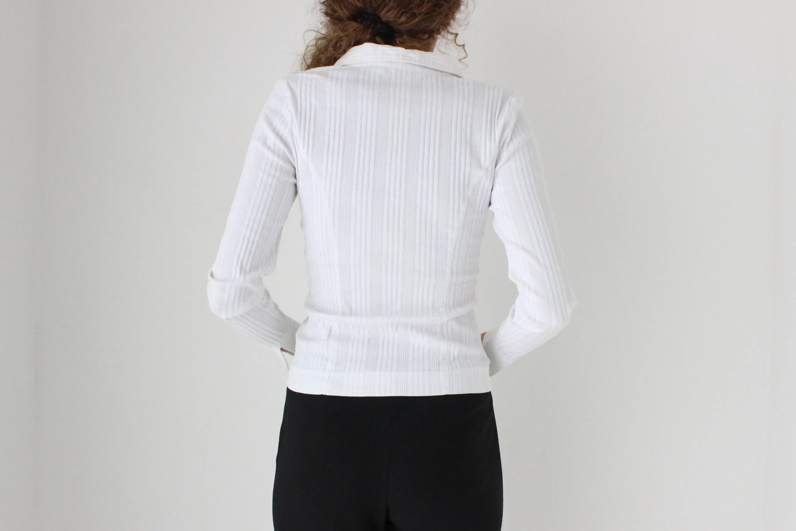 Y2K Stretch Textured Sexy Fitted Collared Shirt Top