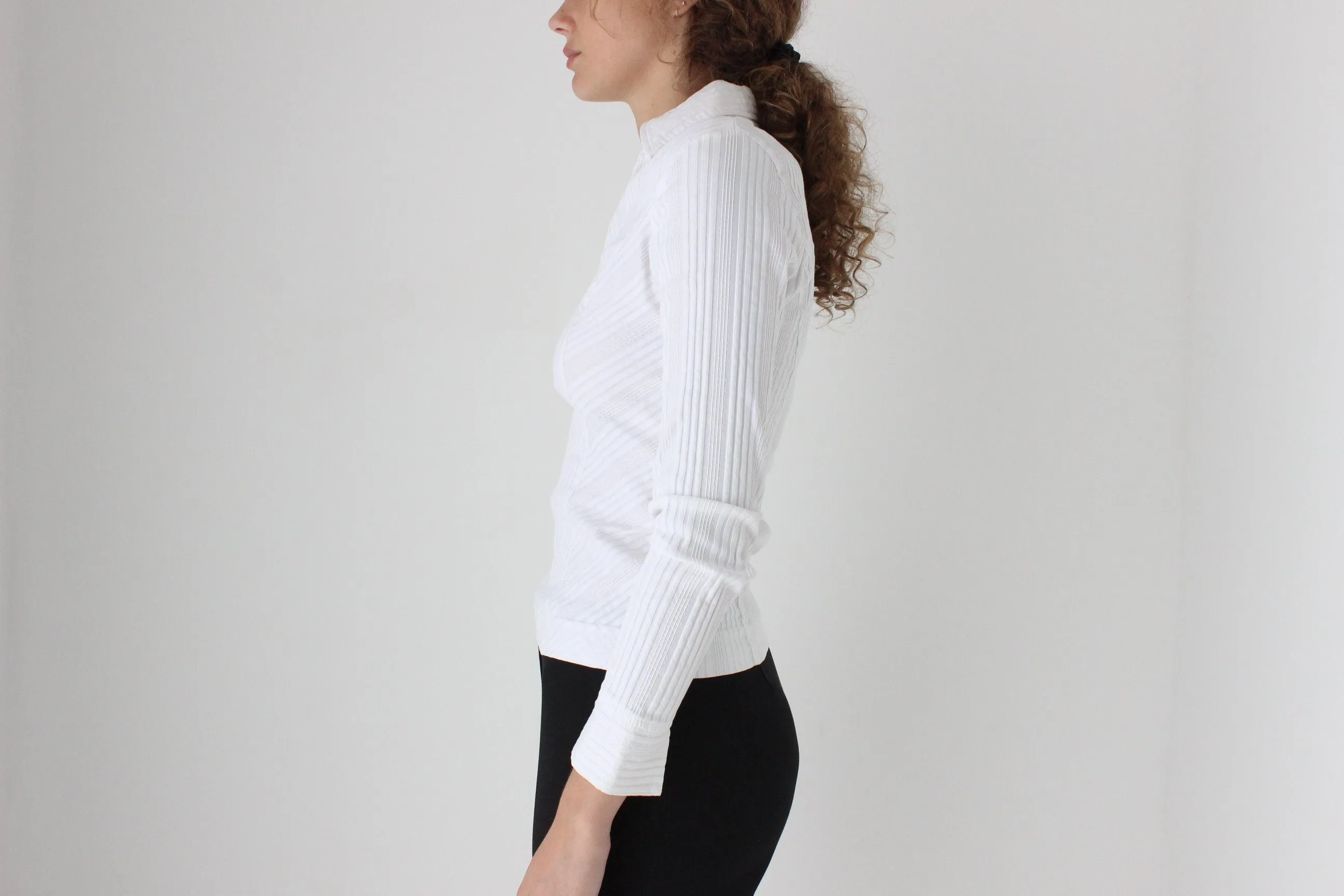 Y2K Stretch Textured Sexy Fitted Collared Shirt Top