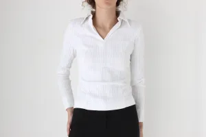 Y2K Stretch Textured Sexy Fitted Collared Shirt Top