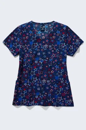 Z12213 Red White & Bloom Women's Print Scrub Top